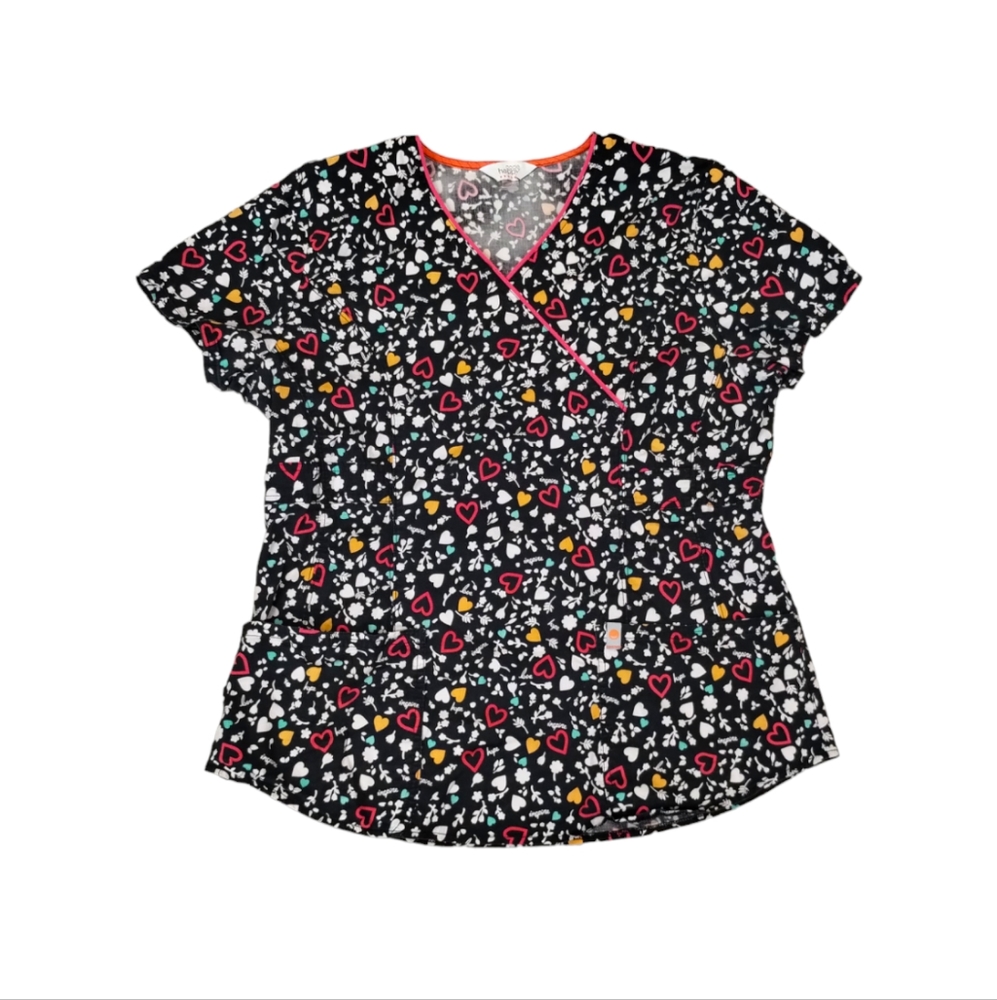Code Happy LG Nurse short sleeve Scrub Pattern Flower Heart Love Hope Inspire